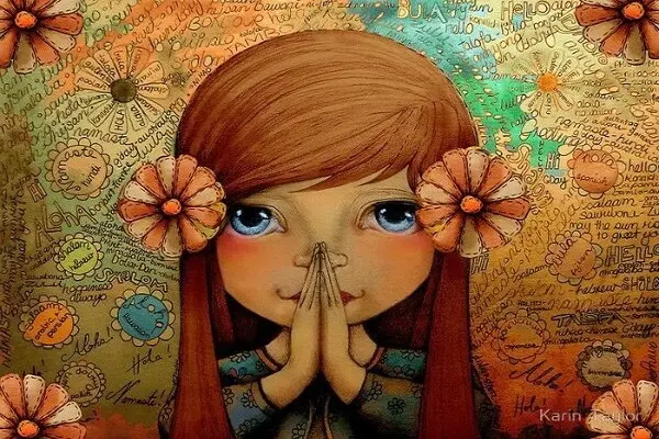 lorsque une jeune fille a un sourire spirituel Namasté